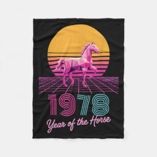 Retro 1978 Year Of The Horse Cny Zodiac Rider Fort Fleece Blanket