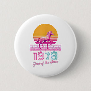 Retro 1978 Year Of The Horse Zodiac Rider Fortune 6 Cm Round Badge
