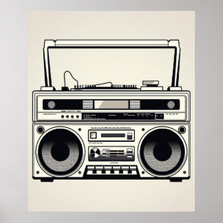 retro 1980s boombox minimalist line art poster