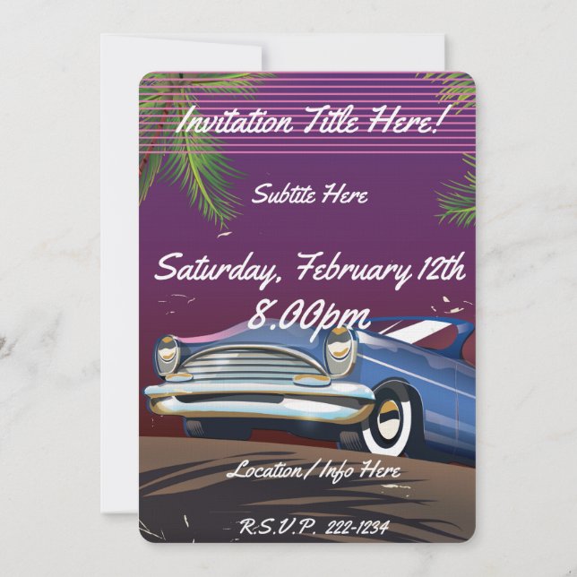 Retro 1980s Car neon poster Invitation (Back)