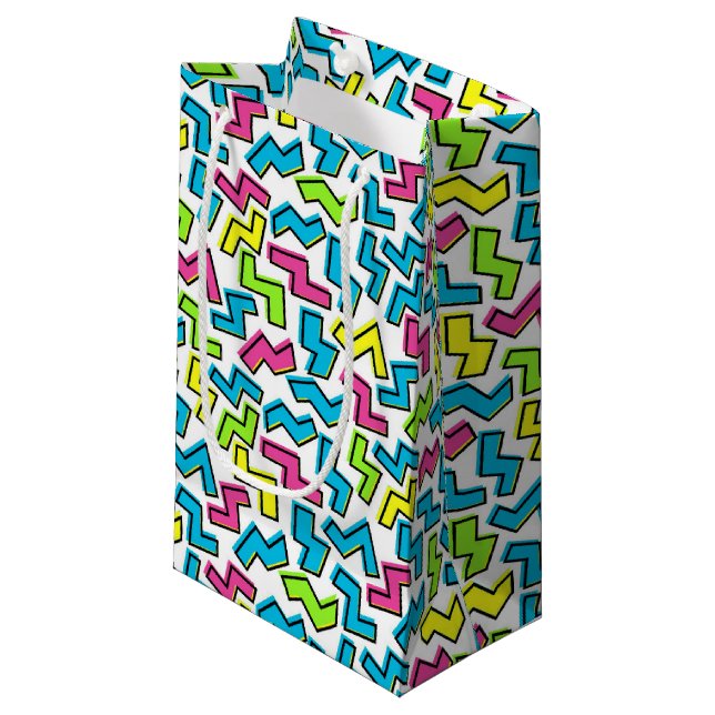 Retro 1980's Cool Cute 80s Memphis Pattern Small Gift Bag (Front Angled)