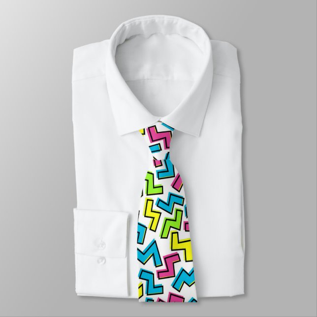 Retro 1980's Cool Cute 80s Memphis Pattern Tie (Tied)