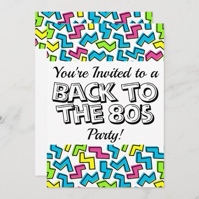 Retro 1980's Cool Cute Pattern 80s Party Invitation (Front/Back)