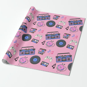 Retro 1980's Era Music Birthday Wrapping Paper