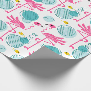 Retro 1980's Memphis Style Flamingo Tropical Wrapping Paper