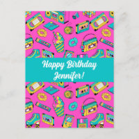 Retro 1980s Neon Pink Bright Pattern Vintage Tech 