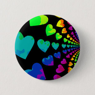 Retro 1980's style rainbow hearts 6 cm round badge