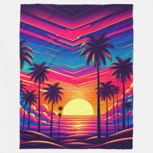 “Retro 1980's: Sunset at the Beach” Fleece Blanket