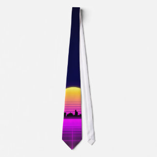 Retro 1980s synthwave glowing neon lights city tie