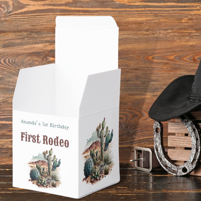 Retro 1st First Rodeo Western Cactus Birthday Favour Box (Creator Uploaded)