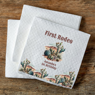 Retro 1st First Rodeo Western Cactus Birthday Napkin