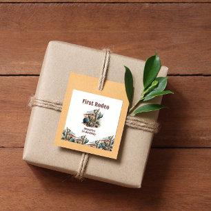 Retro 1st First Rodeo Western Cactus Birthday Square Sticker