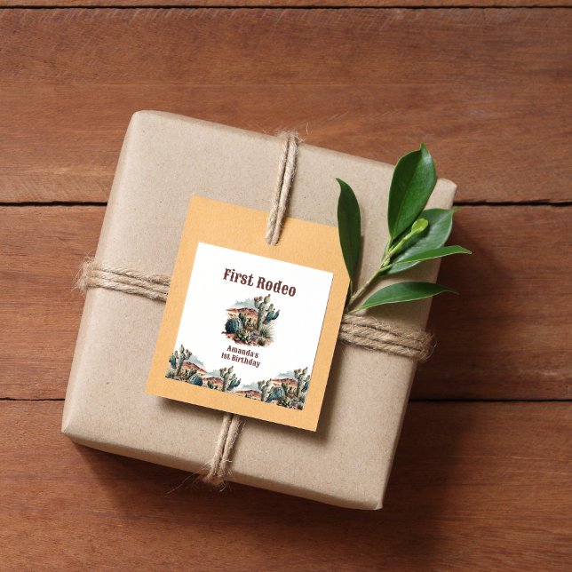 Retro 1st First Rodeo Western Cactus Birthday Square Sticker (Creator Uploaded)