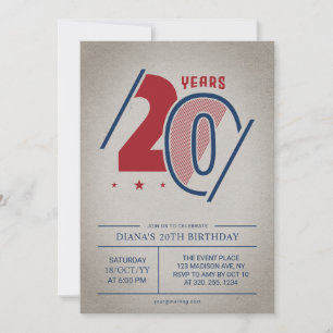 Retro 20th Birthday  Invitation