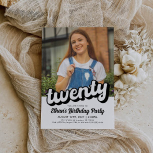 Retro 20th Birthday Invitation   Twenty Birthday 