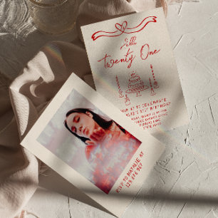 Retro 21st Cake Hello Twenty One Photo Birthday Invitation