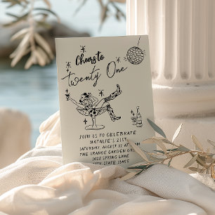 Retro 21st Hand Drawn Cowgirl Coastal Fun Birthday Invitation