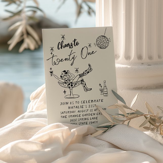 Retro 21st Hand Drawn Cowgirl Coastal Fun Birthday Invitation (Creator Uploaded)