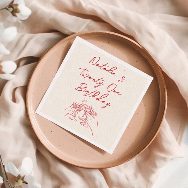 Retro 21st Hand Drawn Martini Fun Birthday Party Napkin (Creator Uploaded)