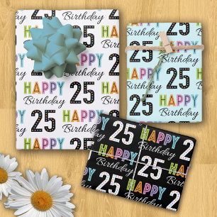  Retro 25th Birthday Wrapping Paper Sheet