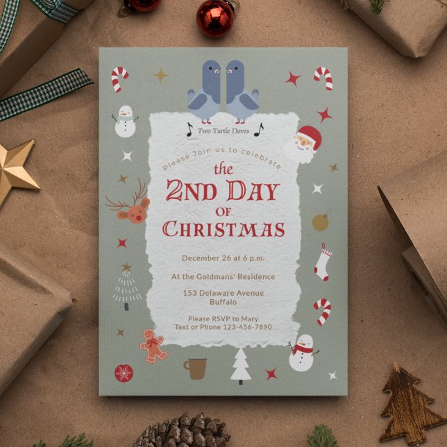 Retro 2nd Day of Christmas Belated Christmas Party Invitation (Creator Uploaded)
