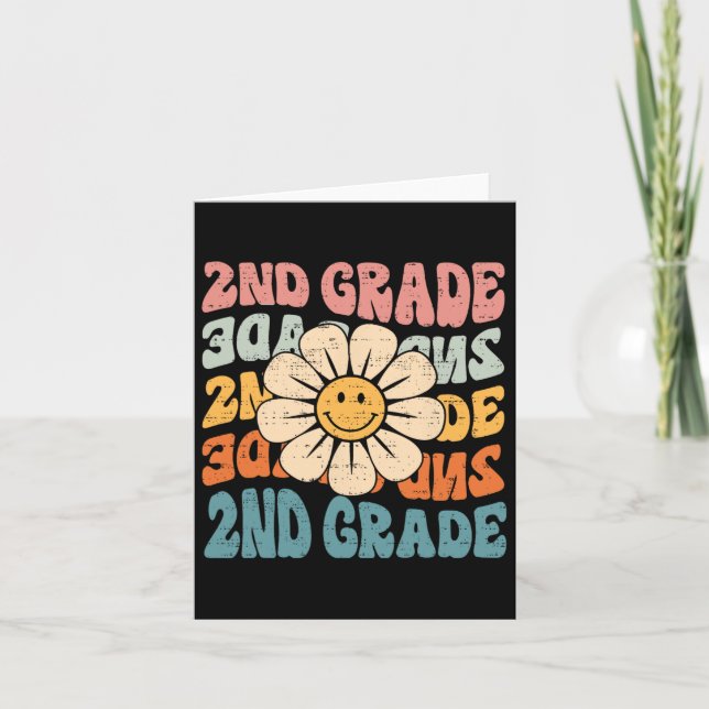 Retro 2nd Grade Back To School Second Grade 1st Da Card (Front)
