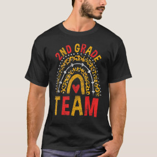 Retro 2nd Grade Team Leopard Rainbow Teacher Back T-Shirt