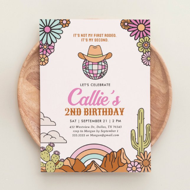 Retro 2nd Rodeo Western Girl Birthday Invitation (Creator Uploaded)