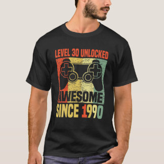 Retro 30th Bday Gamer Level 30 Unlocked Awesome Si T-Shirt