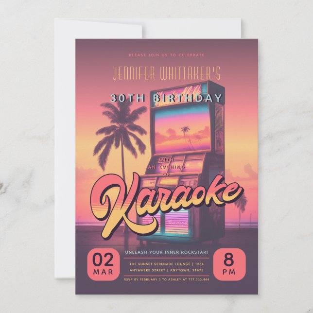 Retro 30th Birthday Karaoke Party Invitation (Front)