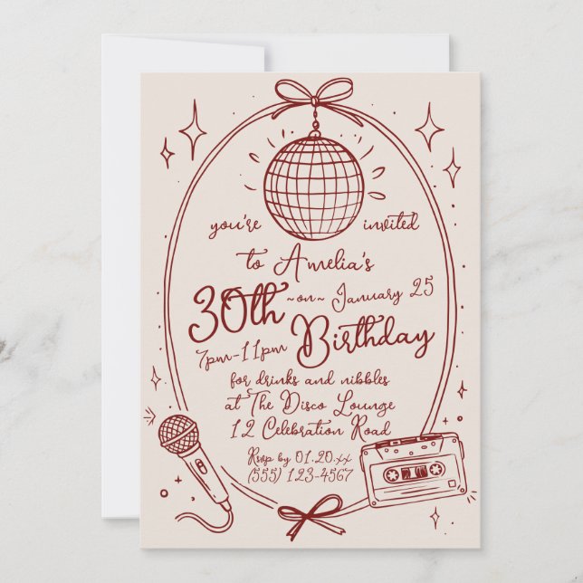 Retro 30th Birthday Karaoke Party Invite (Front)