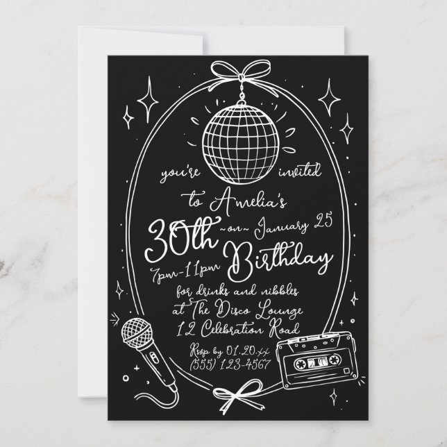 Retro 30th Birthday Karaoke Party Invite (Front)