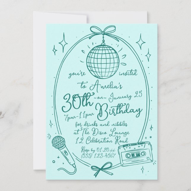 Retro 30th Birthday Karaoke Party Invite (Front)
