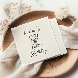 Retro 30th Hand Drawn Bow Champagne Glass Birthday Napkin