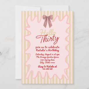 Retro 30th Pink Hand Painted Hello Thirty Birthday Invitation