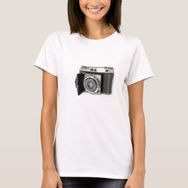 Retro 35mm Film Camera Photographer Art Drawing T-Shirt (Front)