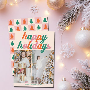 Retro 3 Photo Christmas Collage Happy Holidays Holiday Card