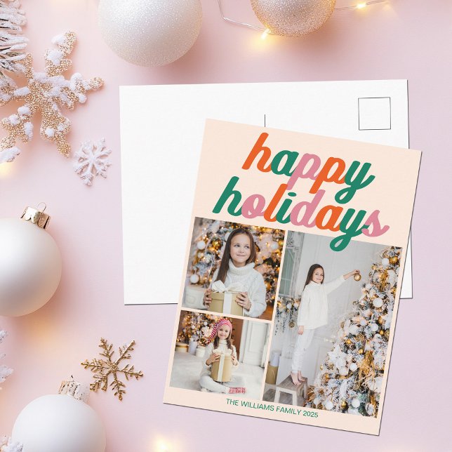Retro 3 Photo Christmas Collage Happy Holidays Holiday Postcard (Creator Uploaded)