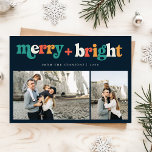 Retro 3 Photo Colourful Merry & Bright Christmas Holiday Card<br><div class="desc">This Retro 3 Photo Colourful Merry & Bright Christmas Holiday Card offers a fun and nostalgic twist on your traditional holiday greeting. Featuring 3 customisable photo slots, the bold retro typography brings a vibrant and groovy feel to the "Merry & Bright" message. The playful, colourful lettering pops against a simple...</div>