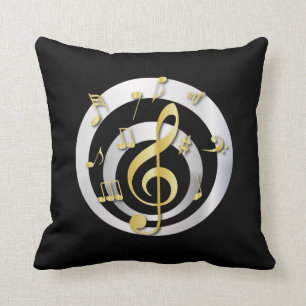 Retro 3D Effect Gold and Silver Musical Notes Cushion