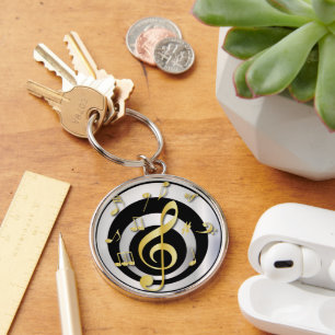 Retro 3D Effect Gold and Silver Musical Notes Key Ring