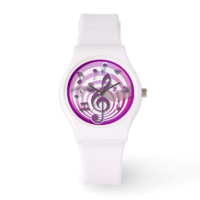 Retro 3D Effect Pink Musical Notes Watch (Front)