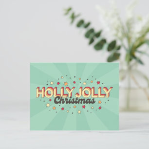 Retro 3d holly jolly christmas txt design postcard