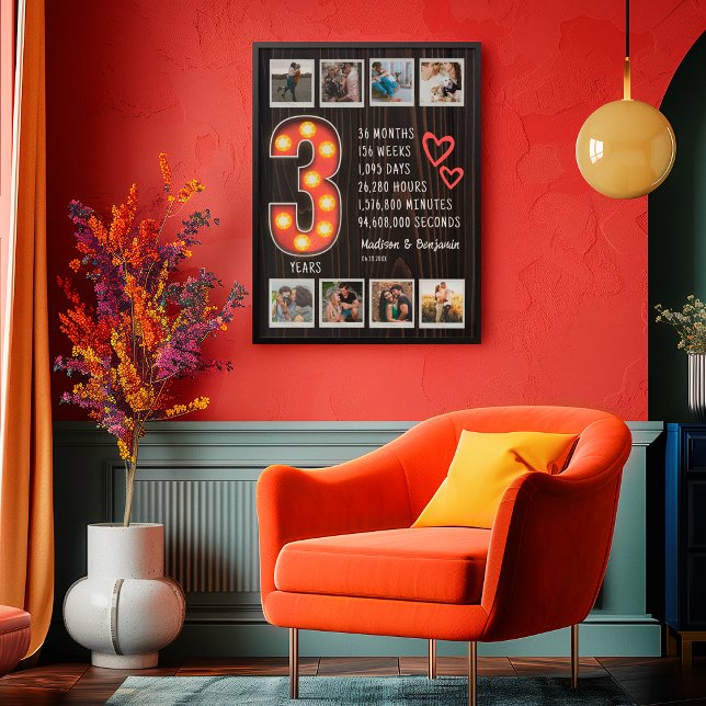 Retro 3rd Anniversary Wood Custom Photo Collage Poster (Creator Uploaded)