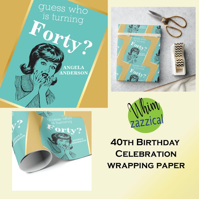 Retro 40th Birthday 🎁 Woman's Party Wrapping Paper (Creator Uploaded)