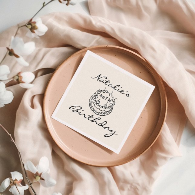 Retro 40th Hand Drawn Cake forty Fun Birthday  Napkin (Creator Uploaded)