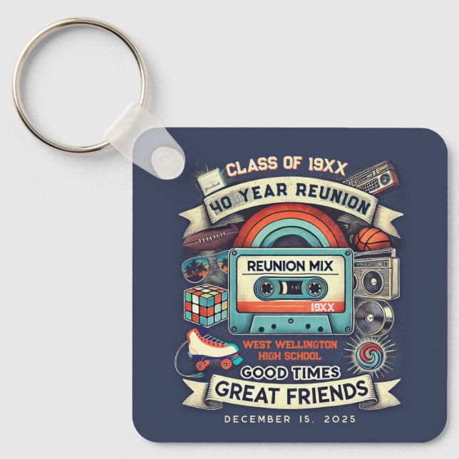 Retro 40th High School Class Reunion Souvenir Key Ring (Front)