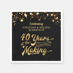 Retro 40th Wedding Anniversary Black Gold Stars Napkin
