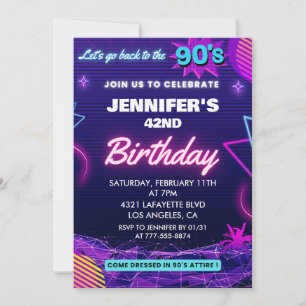 Retro 42nd birthday invitation Back to the 90s 