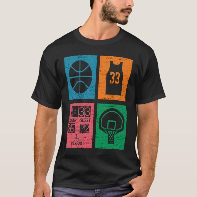 Retro 4 Color Block Basketball T-Shirt (Front)